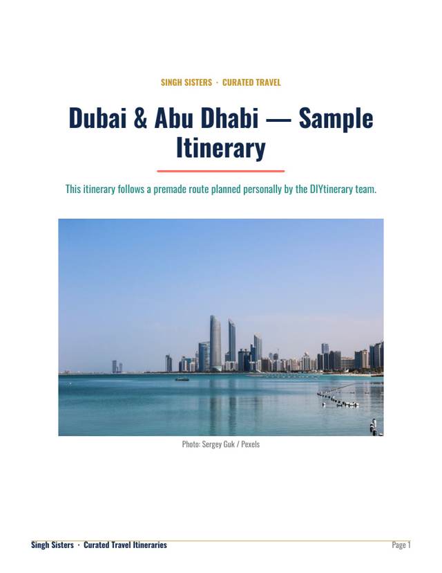 Sample itinerary: cover and the trip at a glance